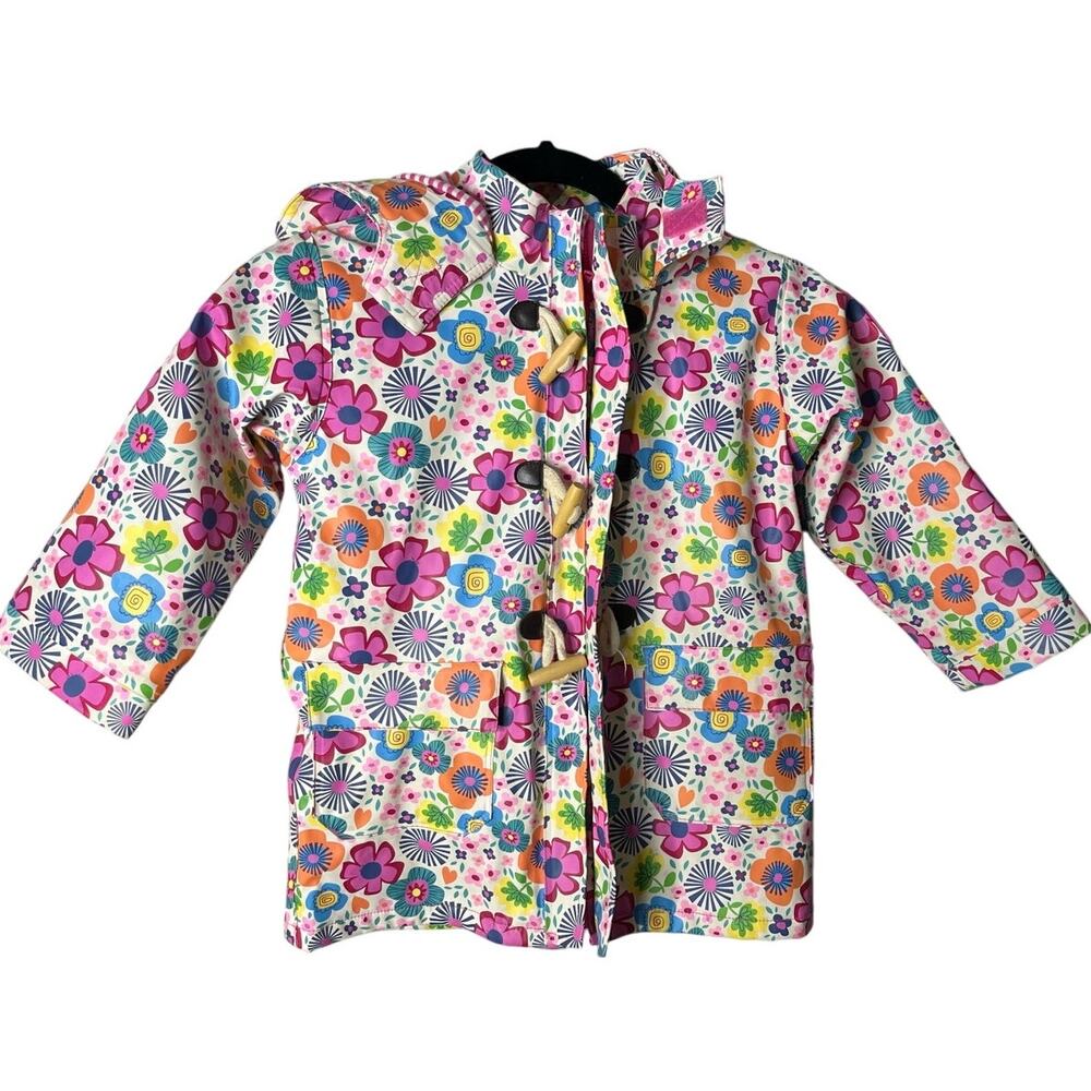 Jojo Maman Bebe Pink Floral Hooded Raincoat Size 3-4 Years